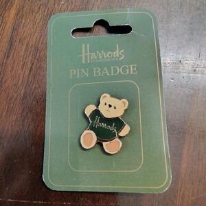 Vintage Harrods London Teddy Bear Enamel Pin Badge on Original Card